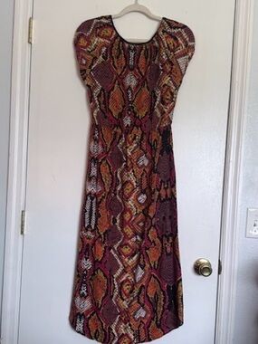 Angie Snake-Print Maxi Dress in Orange, Burgundy and Black
